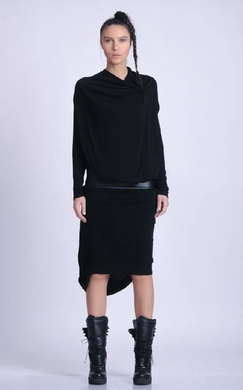 Black Party Dress Boatneck Modish Everyday