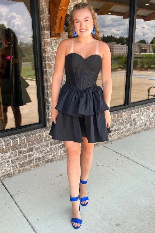 Black Sweetheart Multi-Layer A-Line Short Party Dress Pencil Length Work