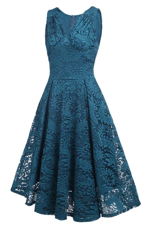 Blue V-Neck Lace Short Party Dress Lace Sexy Club