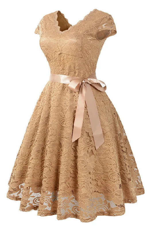 Cap Sleeves Lace Beige Short Party Dress Tunics Cozy soft