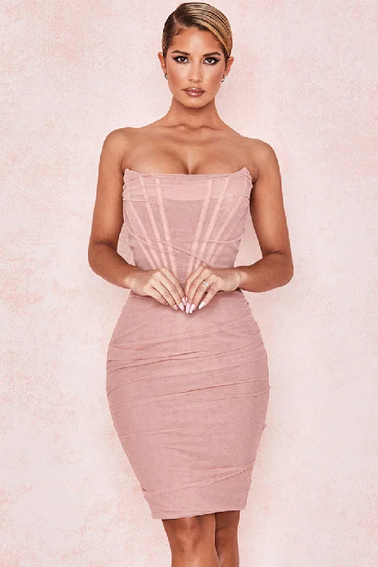 Chic Ruched Strapless Mini Corset Cocktail Party Dress - Pink Tunics Evening elegant