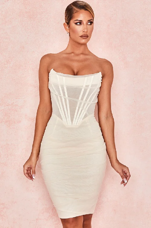 Chic Ruched Strapless Mini Corset Cocktail Party Dress - White Tunics Sophisticated sleek