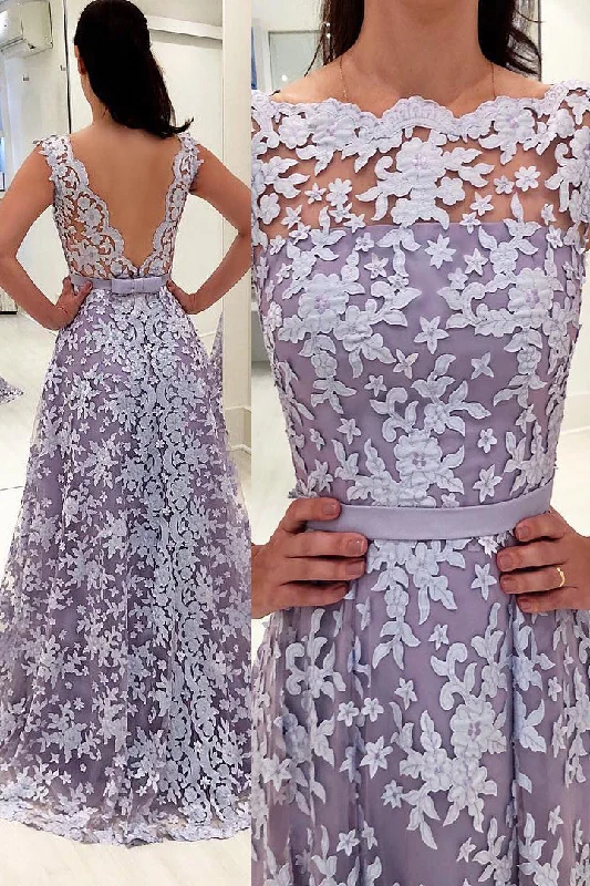 Scalloped-Edge V-Back Appliques Long Evening Dress Tunics Timeless classic