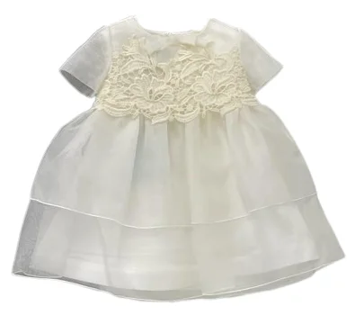 Cream Organza Party Dress with Lace Cowl Neckline Elegant