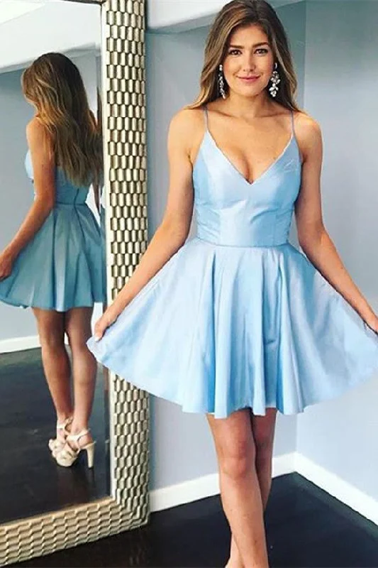 Double Straps Short Sky Blue Party Dress Tunics Recommended stylist