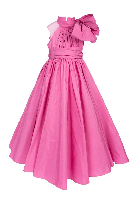 Fuchsia Taffeta Party Dress with Oversized Bow Shift Classic Vintage