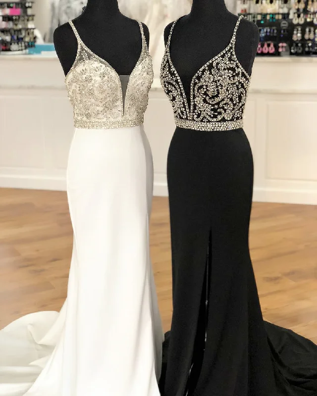Gorgeous Mermaid Black Long Evening Dress with Slit Tunics Chic elegant
