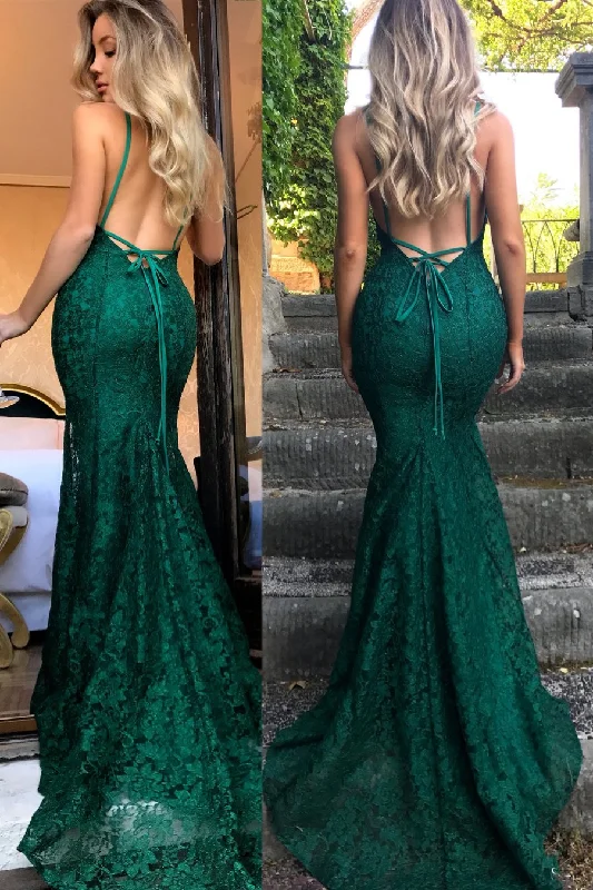Mermaid Hunter Green Lace Long Evening Dress Tunics Corduroy durable