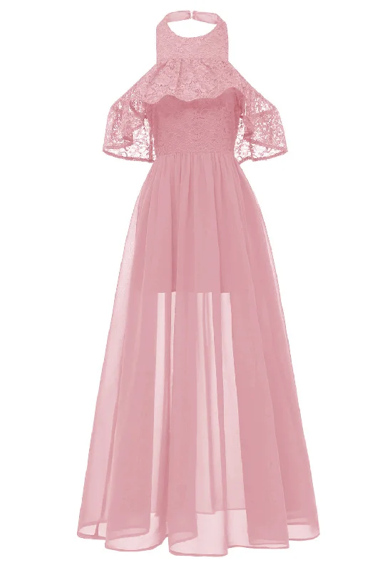 Halter Pink Long Party Dress with Open Back Tunics Favorite customer
