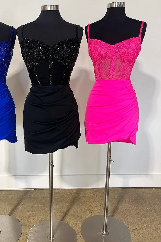 Hot Pink Sequin-Embroidery Sweetheart Bodycon Short Party Dress Tunics Sophisticated sleek