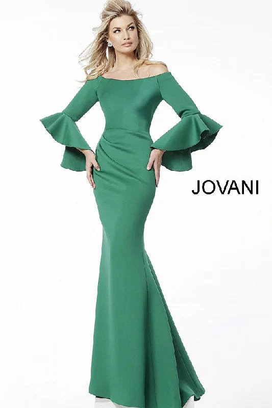 Jovani 59993 Scuba Off the Shoulder Bell Sleeves Evening Dress Formal Long Sleeve Tunics Bridal satin