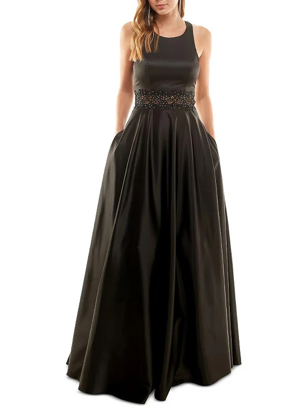 Juniors Womens Satin Embellished Evening Dress Tunics Party sparkling