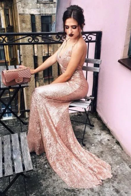 Mermaid Champagne Sequined Party Dress with Open Back Tunics Designer luxury