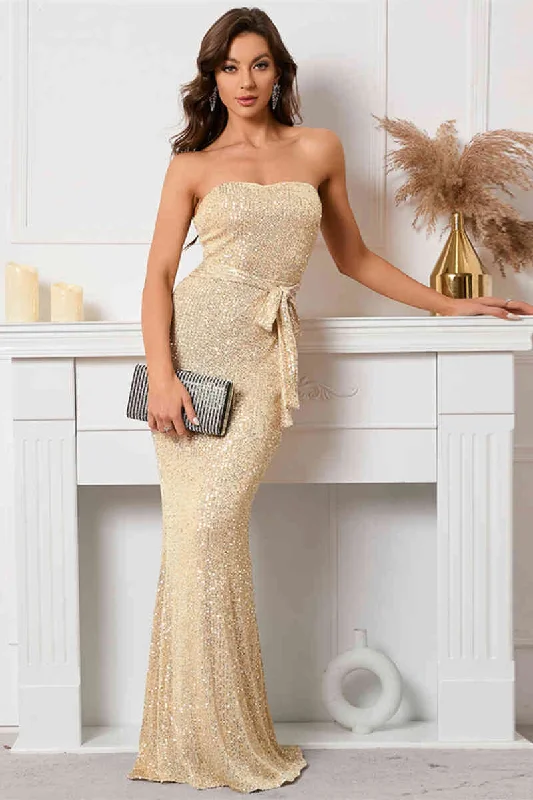 Mermaid Sweetheart Champagme Long Evening Dress with Belt Tunics Favorite customer