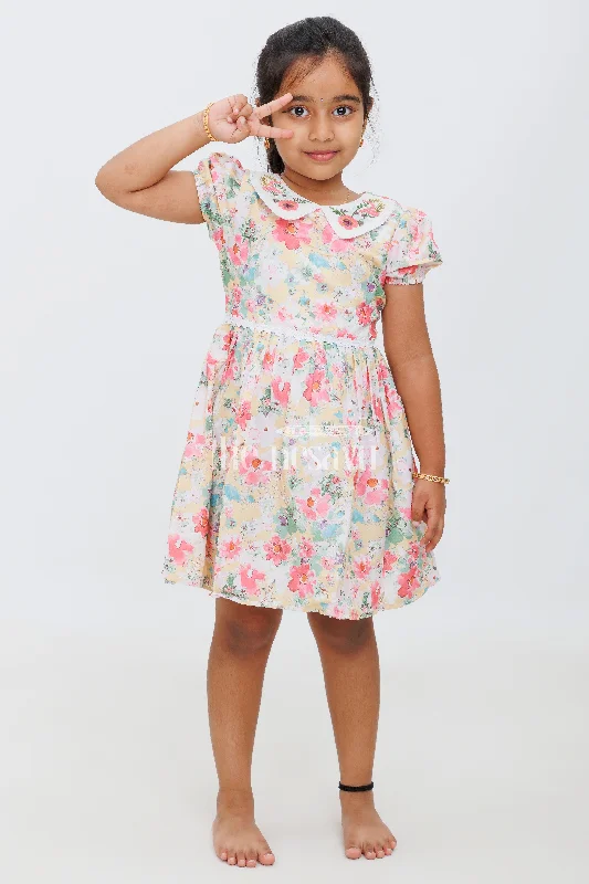 Girls Multicolor Floral Peter Pan Collar Frock with Puff Sleeves - Playful Party Dress Tunics Timeless classic