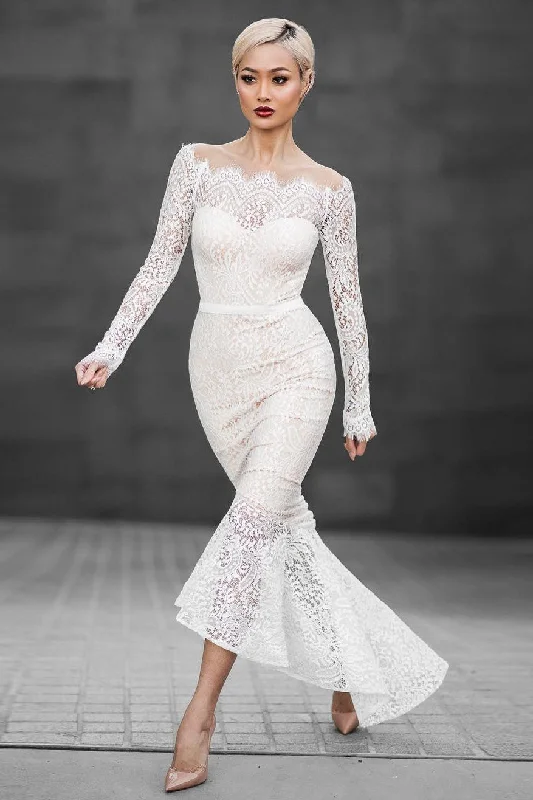 Off Shoulder Mermaid Long Sleeves Lace Party Dress Off-the-shoulder Bohemian Festive