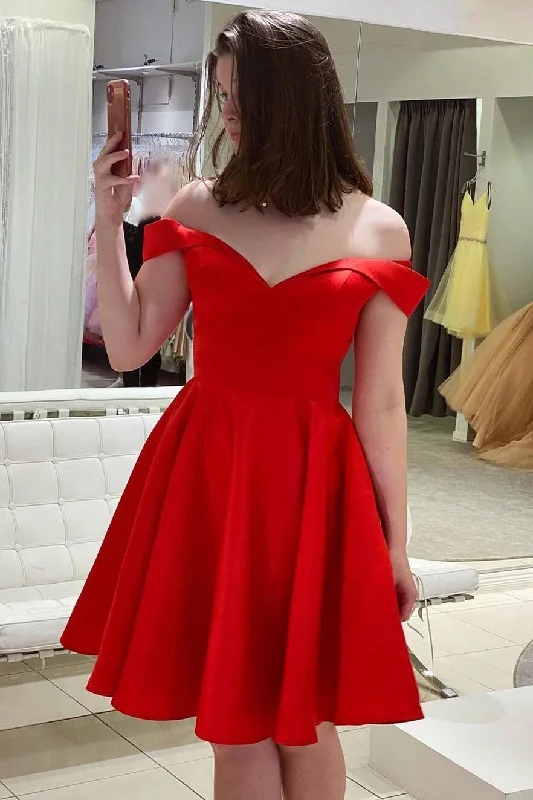 Off the Shoulder Red Satin Party Dress Tunics Handmade artisanal