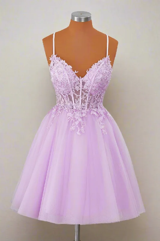 Princess Lavender Straps Appliques Short Party Dress A-Line Day Work