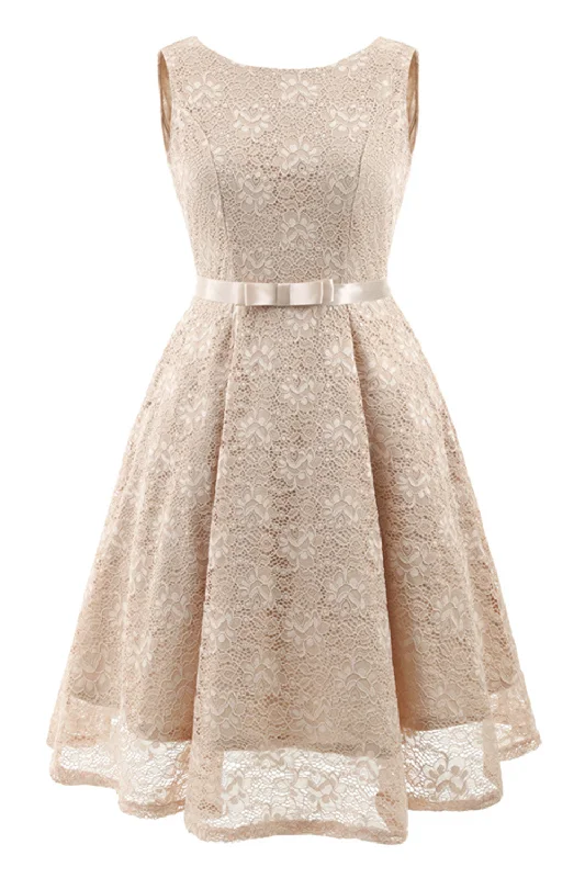 Scoop Lace Ivory Short Party Dress with Ribbon empire Waist empire