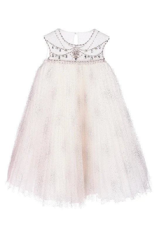 Shimmer Pleated Party Dress with Rhinestones A-Line Day Work