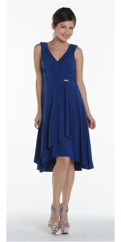 CLEARANCE - Royal Blue Dinner Cruise Evening Dress Knee Length (Size XL) Tunics Practical easy-care