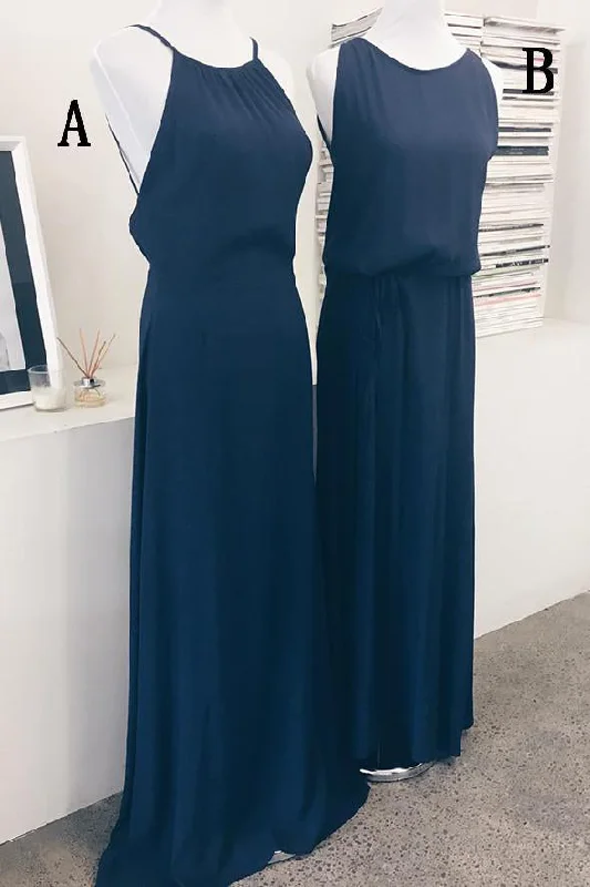 Simple Navy Blue Long Bridesmaid Wedding Party Dress Tunics Fleece cozy