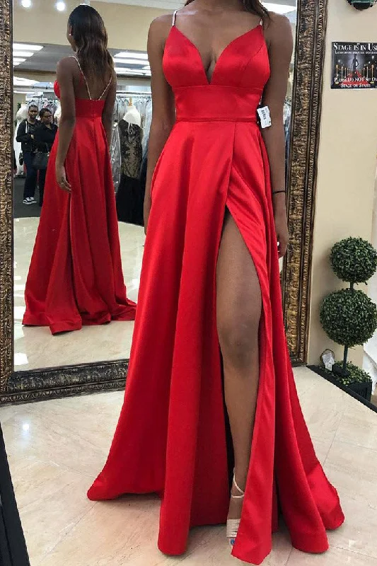 Split-Front Empire Long Red Evening Dress Tunics Occasion special