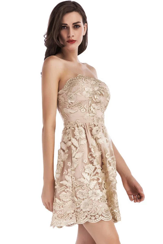 Strapless Appliques Short Cocktail Party Dress sweetheart Neckline Romantic