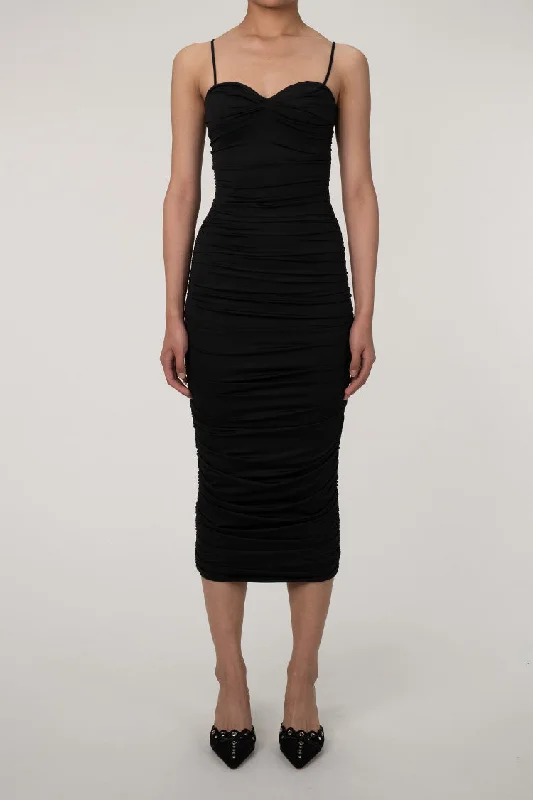 Sweetheart Neck Ruched Midi Cocktail Party Dress - Black Tunics Practical easy-care