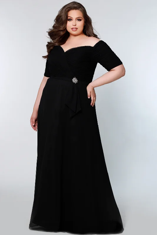 Sydney's Closet CE2009 Off the Shoulder Evening Dress Three Quarter Sleeves Flowy Tunics Gym athletic