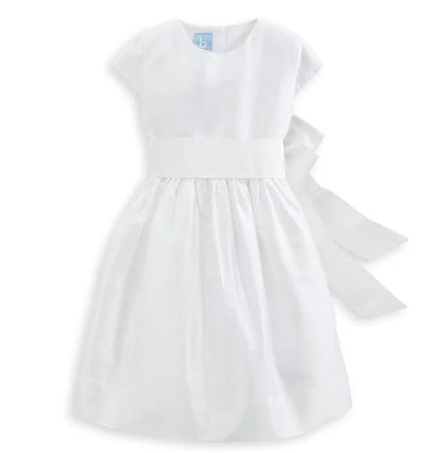 Taffeta Party Dress - White w/ White Sash Tunics Luxurious premium