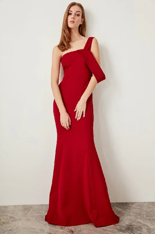 Trendyol Advanced Arm Bordeaux Evening Dress Tunics Chic elegant