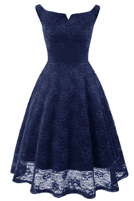 V-Wire Lace Navy Blue Short Party Dress Tunics Occasion special