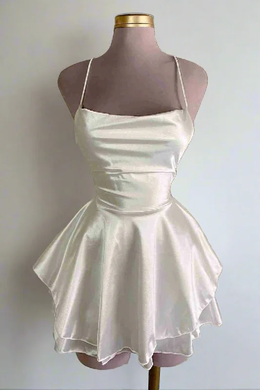 White Straps Lace-Up A-Line Short Party Dress Pencil Length Work