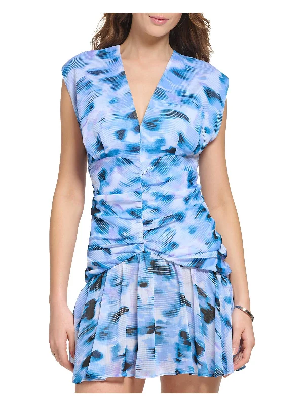 Womens Drop-Waist Mini Cocktail And Party Dress Tunics Spring floral
