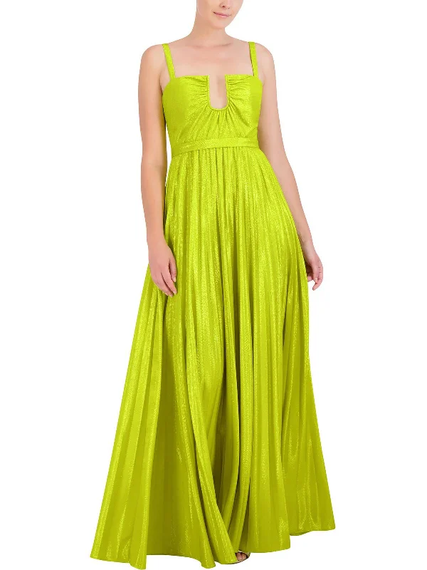 Womens Metallic Shutter Pleat Evening Dress Tunics Occasion special