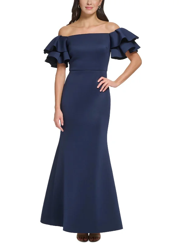 Womens Ruffled Polyester Evening Dress Tunics Chinos classic