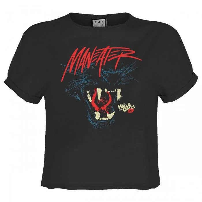 Amplified Womens/Ladies Maneater Hall & Oates Crop Top Print Jacquard Patchwork