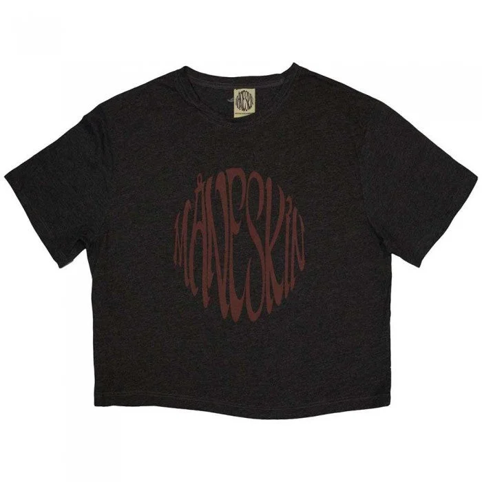 Maneskin Womens/Ladies Ex-Tour Warped Logo Crop Top Chenille Fabric Brocade Fabric Lace Fabric