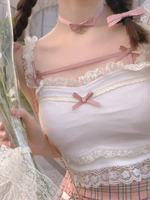Pink Japanese Kawaii Lolita Crop Top Women White Korean College Style Collared Crop Top Boat Neck A-Line