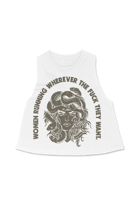 Women Running Wherever they Want Racerback Crop Top Thin Crop Top Open Front Quick Dry