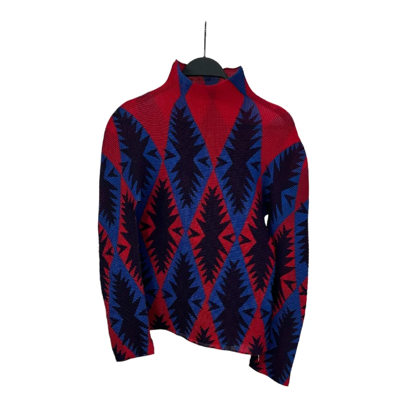 me ISSEY MIYAKE/LS T-Shirt/Red/Polyester/Graphic Cozy Warm Stylish