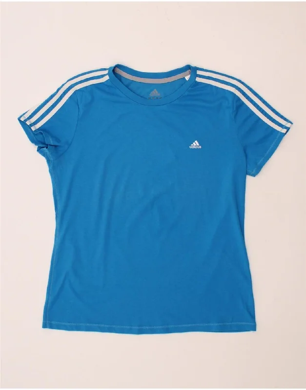 ADIDAS Womens T-Shirt Top UK 16/18 Large Blue Striped Floral Plaid