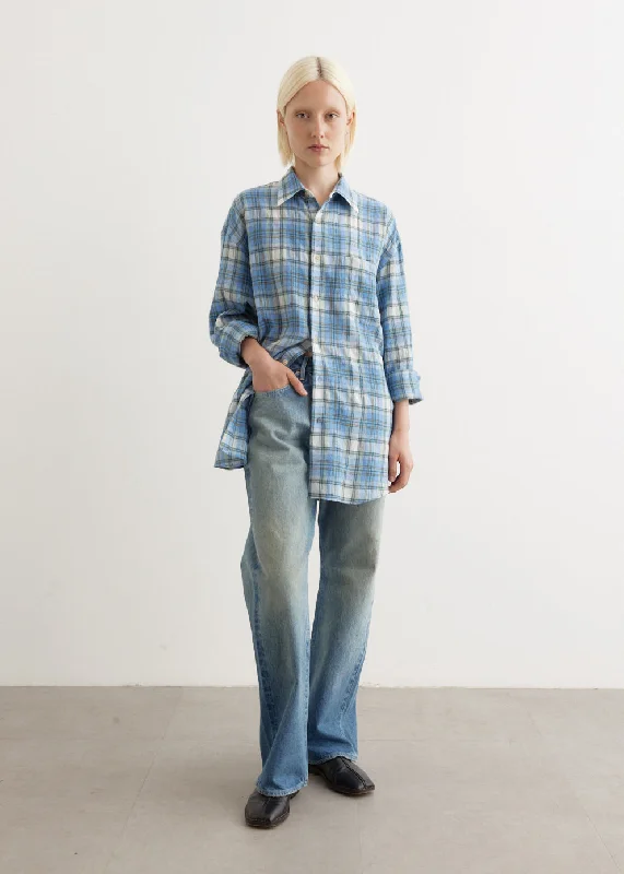 Airy Wool Check Shirt Zippered Buttoned Snapped