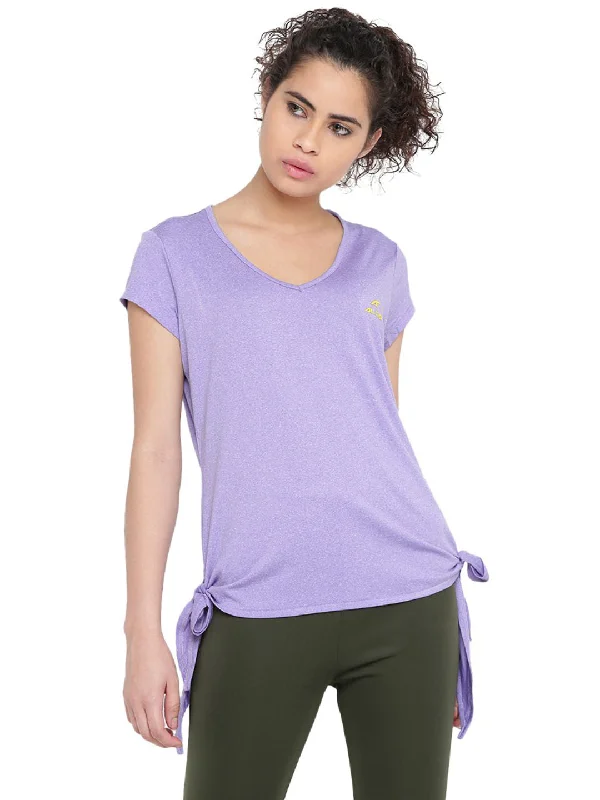 Alcis Women Lavender Solid V-Neck Slim Fit T-shirt Cashmere Blend Cotton Blend Poly Blend