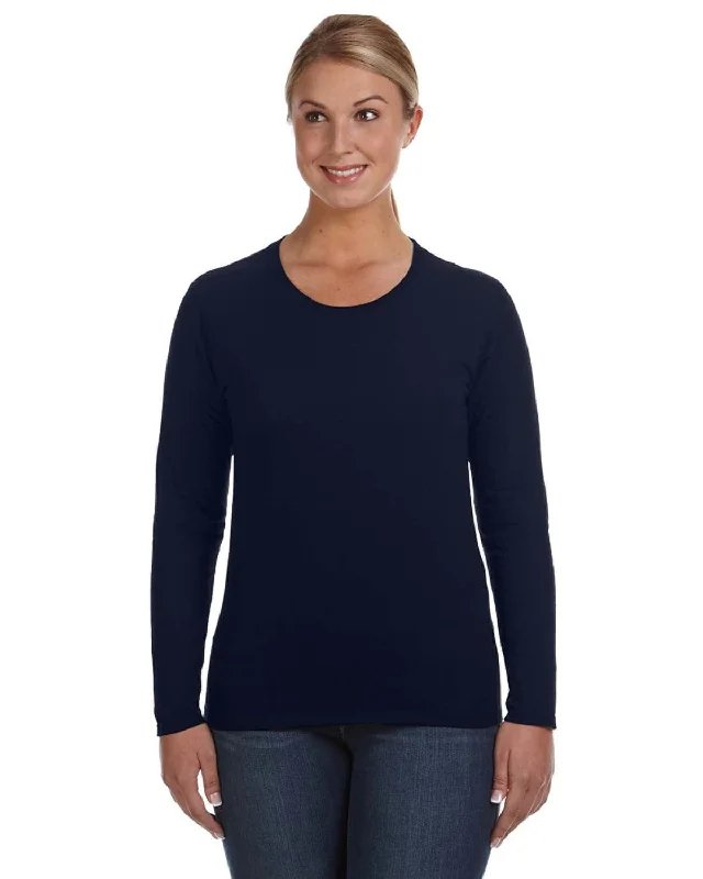 Anvil Ladies Lightweight Long Sleeve T-Shirt | Navy Notch Collar Peter Pan Collar Cowl Neck