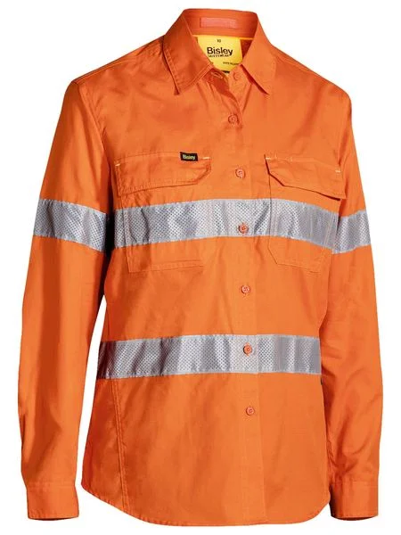 Bisley Womens 3m Taped Hi Vis X Airflow™ Ripstop Shirt-(BL6416T) Zippered Buttoned Snapped