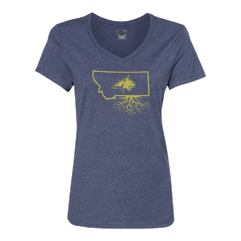 MSU Bobcat Women's V-Neck Tee Beaded Sequined Faux Fur