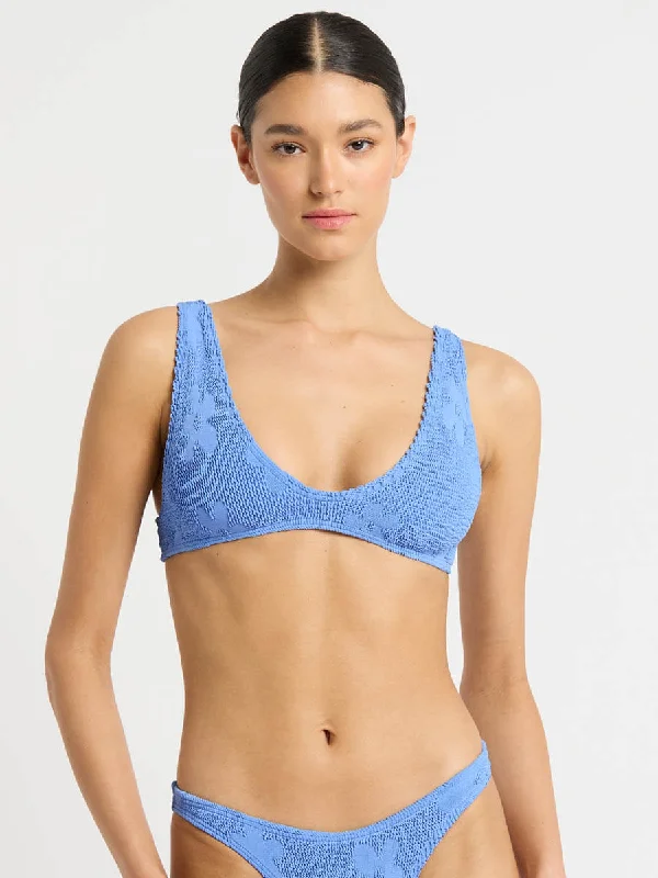 Scout Crop Top in Cornflower Floral Chenille Blend Fleece Blend Nylon Blend