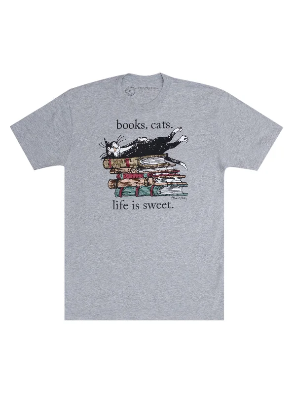 Books. Cats. Life is Sweet. Unisex T-Shirt Modern Contemporary Chic